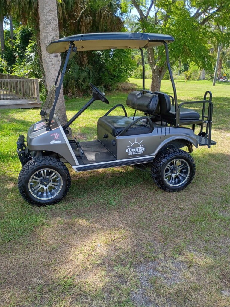 Grey Ghost lifted 4-passenger golf cart with off-road tires